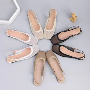 Retro Đơn Giản Đế Mềm Thoáng Khí Lưới Rỗng Flat Nữ Size Lớn Sandal