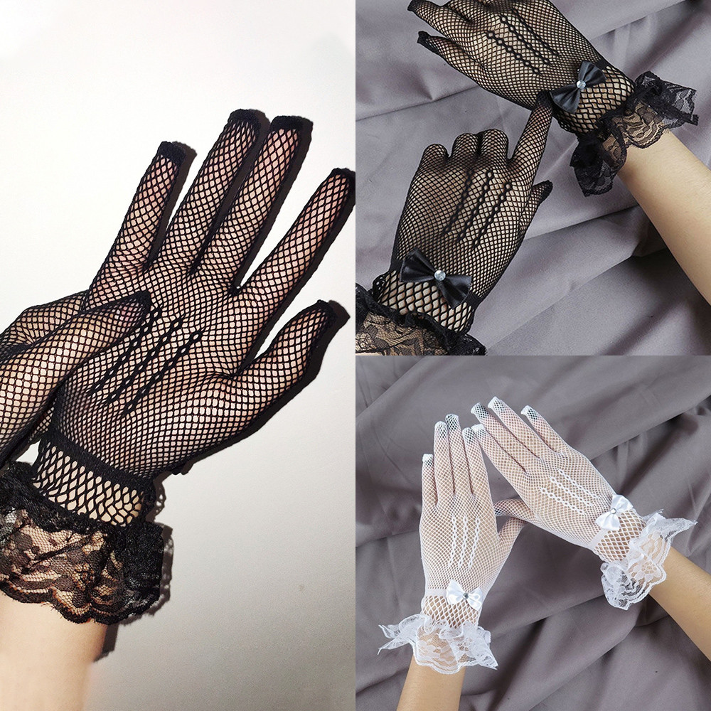 Găng tay ren co giãn thanh lịch, chất liệu sheer, phù hợp cho tiệc cưới vàwear outside