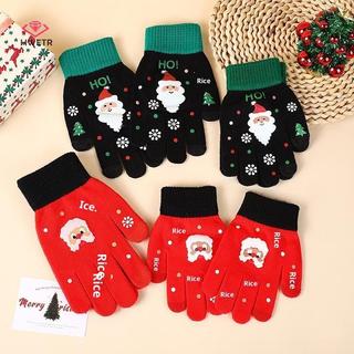 HWETR Giáng Sinh Hoạt Hình Găng Tay Dệt Kim Ông Già Noel In Găng Tay Mùa Đông Ấm Áp Màn Hình Cảm Ứng Găng Tay Cho Trẻ Em Người Lớn Quà Giáng Tặng Mới