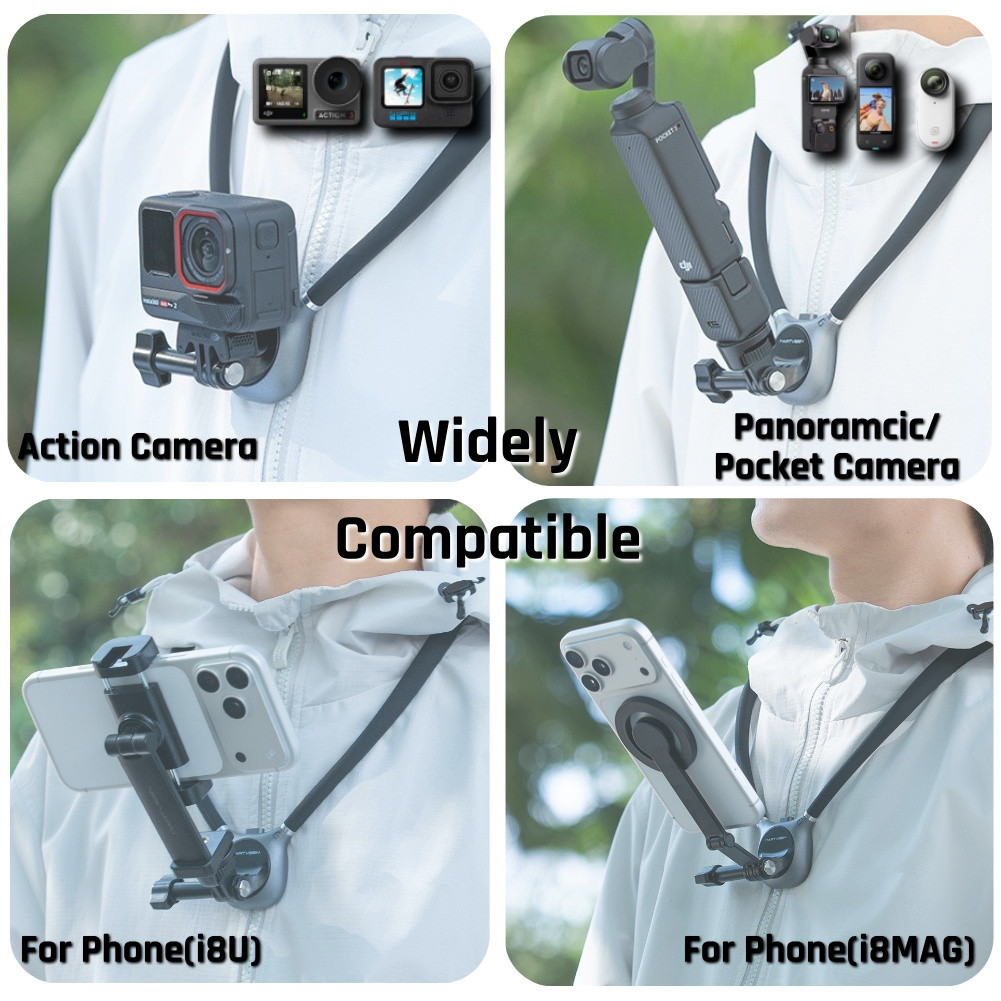 INOVAGEN Giá đỡ cổ POV từ tính thế hệ mới cho GoPro, DJI, Insta360 & Điện thoại, Chống rung & lấp đầy ánh sáng Tương thích, Dây đeo đàn hồi, Giá đỡ điện thoại gắn cổ