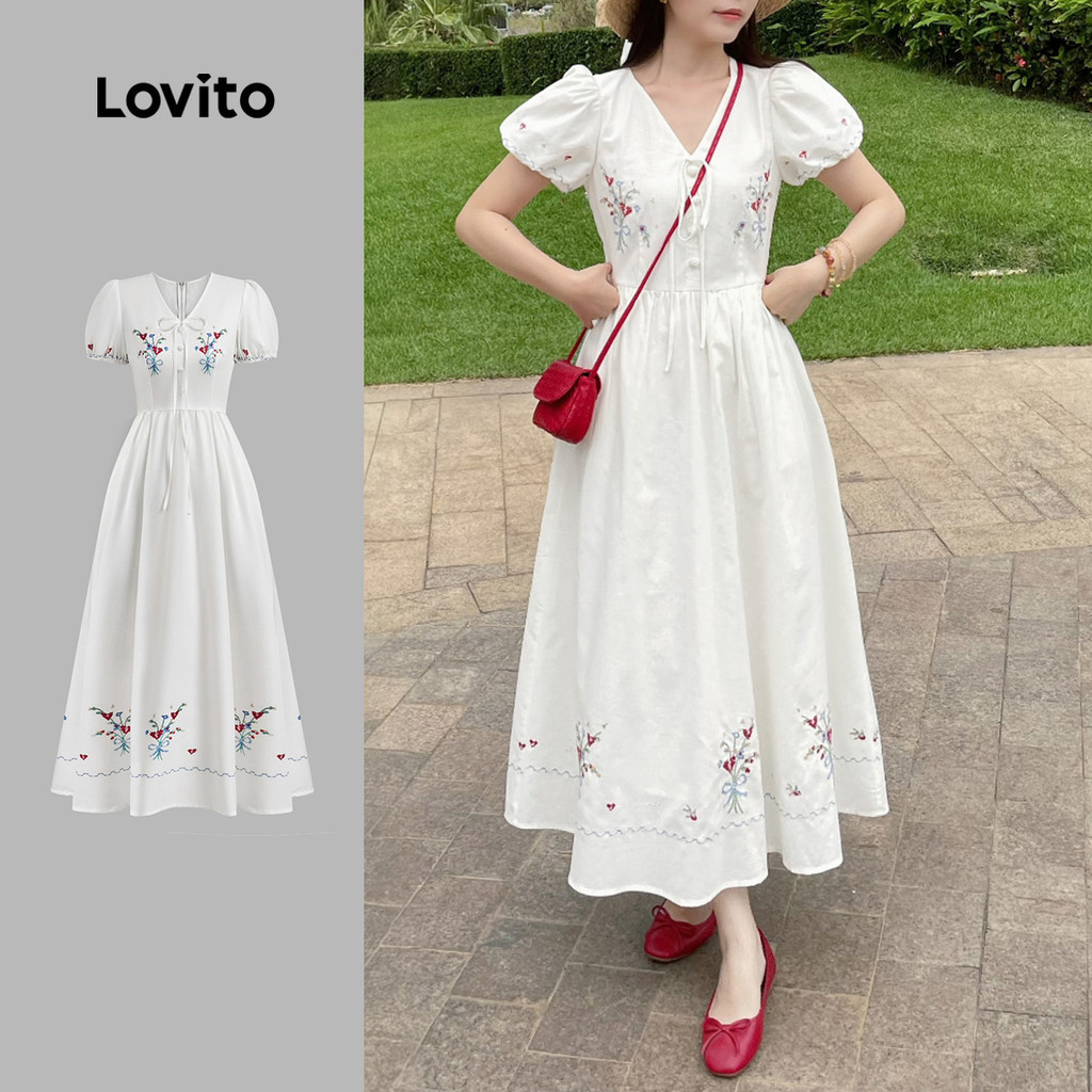 Lovito Váy Hoa Buộc Dây Thời Trang Mùa Xuân/hè Thoải Mái Dễ Chịu Nhưng Vẫn Thời Trang Dành Cho Nữ L151AD036