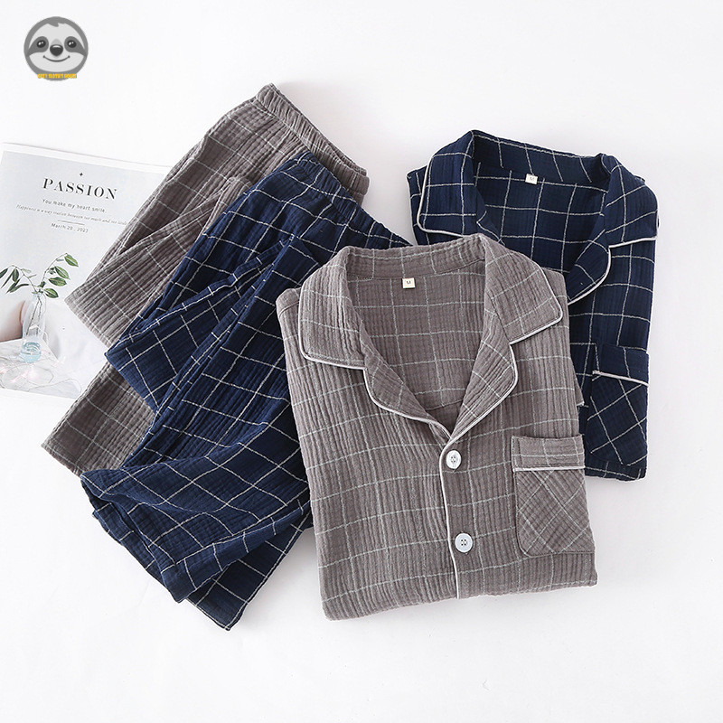 Đồ ngủ nam phong cách Nhật Bản MUJI, quần short caro và áo cánh cung made từ cotton mềm mại, thoải mái để đi chơi hoặc nghỉ ngơi