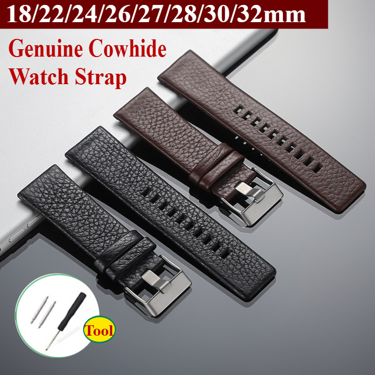 Dây đeo đồng hồ bằng da thật cỡ lớn cho Diesel 18 / 22 / 24 / 26 / 27 / 28 / 30 / 32mm Dây đeo đồng hồ thay thế cho nam nữ Vòng đeo tay đồng hồ màu nâu đen Vải thiều họa tiết da bò
