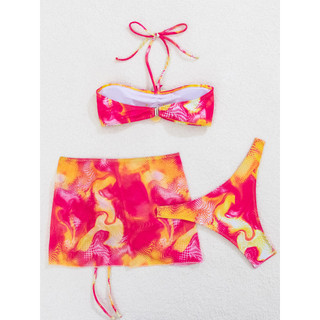 Đồ bơi bikini ba mảnh hoa hồng bandeau dây gấp