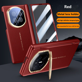 Ốp Da Sang Trọng Cho Huawei Mate X7 MATEX7 MateX7 5G Giá Đỡ Ống Kính Kim Loại Gấp Từ Tính Bản Lề Lò Xo Vỏ Bảo Vệ