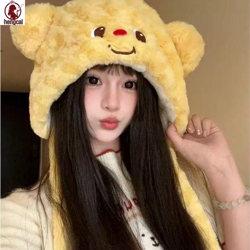 Mũ Bonnet Bông Chống Gió với Thiết kế Gấu Bơ Hoạt Hình và Vải Mềm