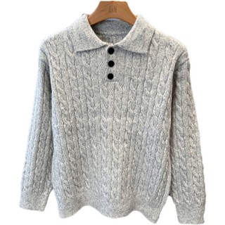 Áo len dệt kim phong cách Harajuku Nhật Bản, phù hợp unisex với thiết kế cổ gấp
