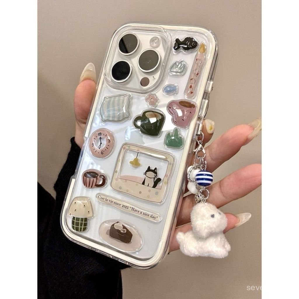 Ốp Điện Thoại Thích Hợp Cho iPhone 11 12 13 14 15 16 Pro max Plus Nhãn Dán Ba Chiều Chó Con Mặt Dây Chuyền Dây Xích Chống Sốc Chống Sốc Vỏ Bảo Vệ Tất Cả Các Loại
