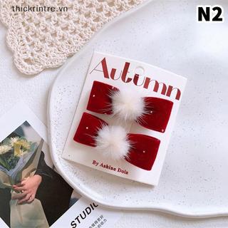 THI 1 / 2 Cái Đỏ Nhung Nơ Kẹp Tóc Hợp Kim Trái Tim Kẹp Tóc Cho Trẻ Em Bé Gái Pompom Barrettes Đuôi Ngựa Giá Đỡ Mũ Phụ Kiện VN
