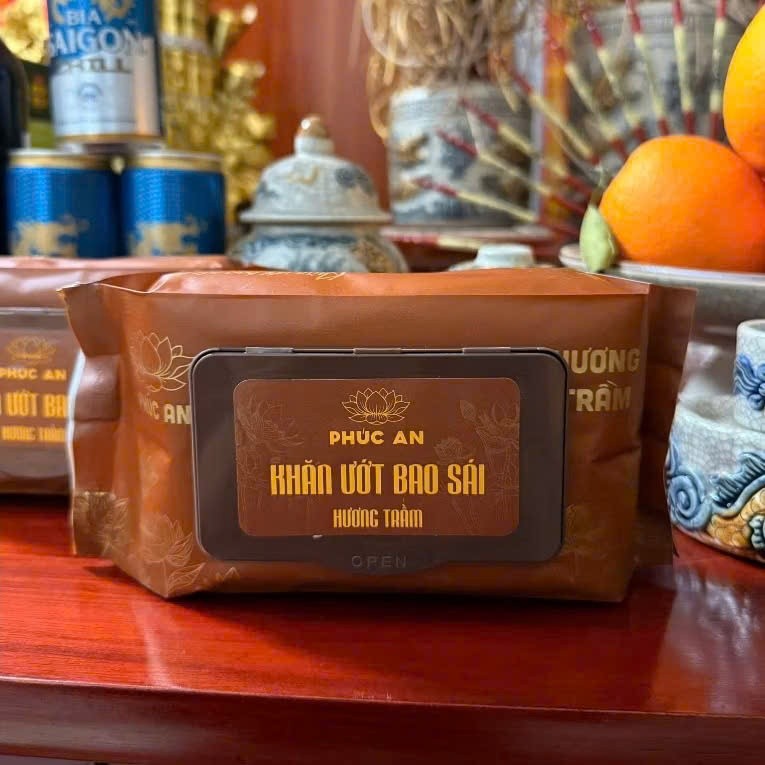 ( Bao Sái ) Thùng 10 Gói Khăn Ướt Lau Ban Thờ Phúc An, Khăn Ướt Bao Sái Hương Vị Trầm Tự Nhiên