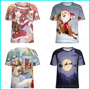 GN Áo Thun Giáng Sinh Tay Ngắn Anime Unisex Áo Ông Già Noel Hoạt Hình Đồ Họa Thường Ngày Xmas Tee Áo Sơ Mi Plus Kích Thước NG