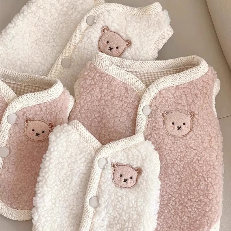 【Ready Stock】 Japan and South Korea Cute Autumn and Winter Dog Bear Vest Vest Bottoming Shirt Two-Piece Cat Fluffy Jacket Pet Dog Clothes dJm1