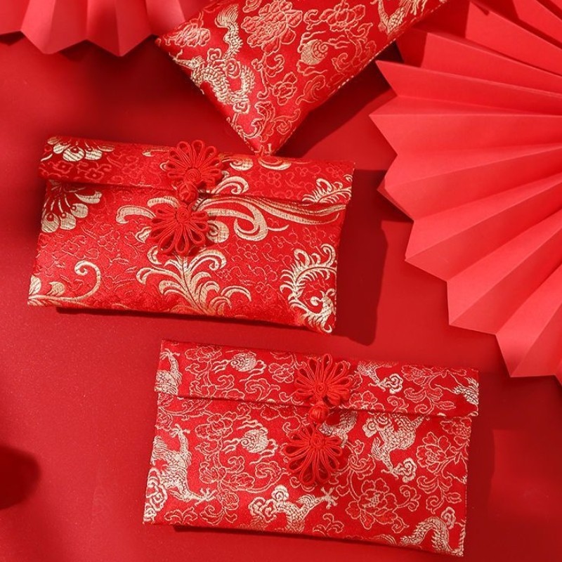 Vải Mềm Thêu Phong Bì Màu Đỏ CNY Cưới Phước Lành Quà Tặng Tiền