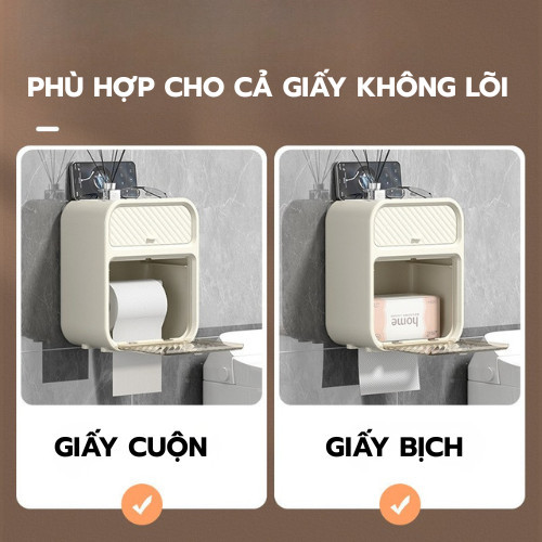 Hộp đựng giấy vệ sinh treo tường đa năng 2 tầng, tích hợp kệ đặt điện thoại