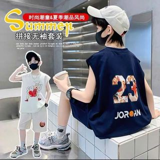 Bộ đồ bộ 3 lỗ SAKU cho bé trai 17-45kg, vải mềm mịn, thấm hút mồ hôi, thời trang thể thao cho trẻ.