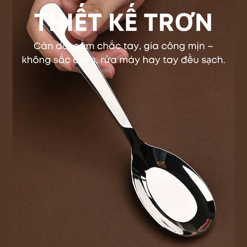 Combo 6 Thìa Inox 304 KOOBEE Cán Dài Trơn – Lòng Sâu, 3 Size, Sáng Bóng, Chống Gỉ Cao Cấp (BA39)