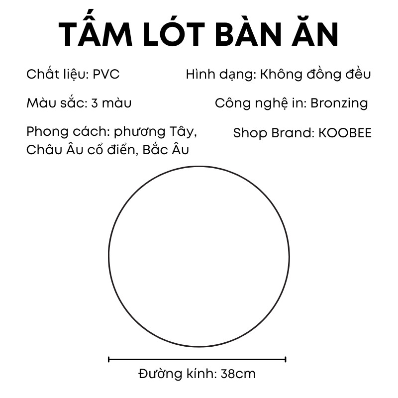 Tấm Lót Bàn Ăn, Bình Hoa PVC Hình Bông Hoa Bronzing Ánh Kim – Thảm Lót Bàn Placemat Sang Trọng Phong Cách Châu Âu |347