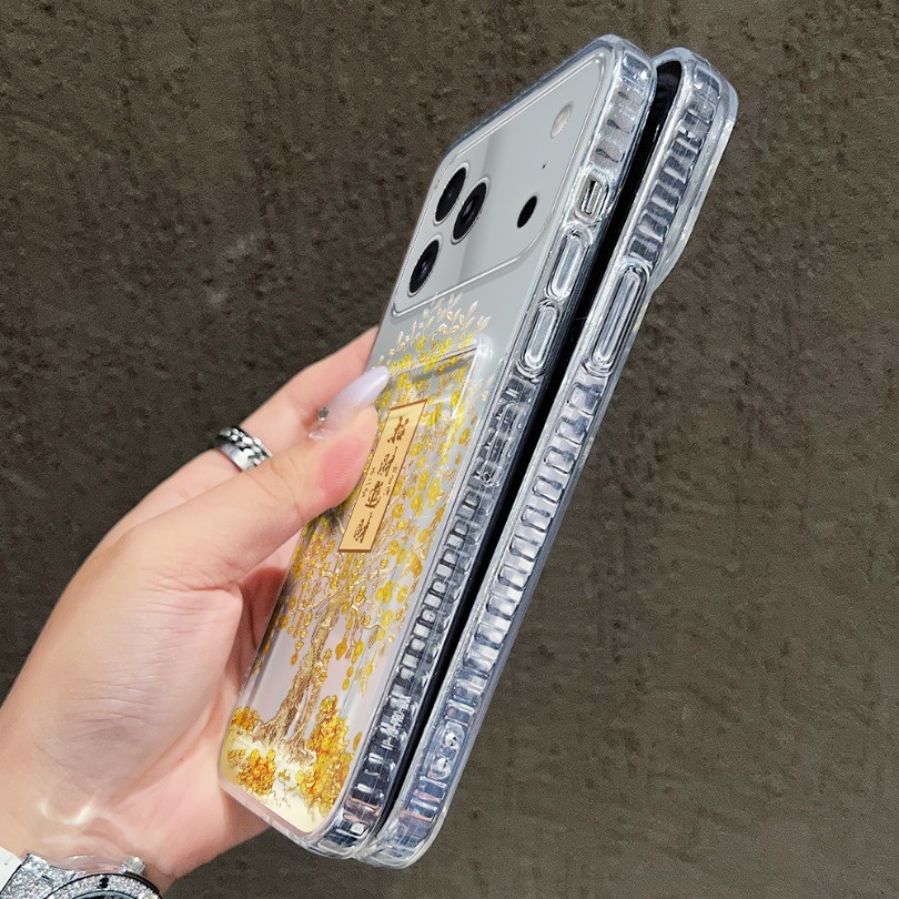 Ốp Khe Cắm Thẻ Trong Suốt Cho Xiaomi 15T 11T 14T 13T Pro Poco C40 C65 C75 C71 C61 C85 M5S Ốp Điện Thoại Cây Tiền Vàng Biểu Tượng In Hình Bảo Vệ Cho Poco X6 X3NFC X7 M3 M6 M7 Pro