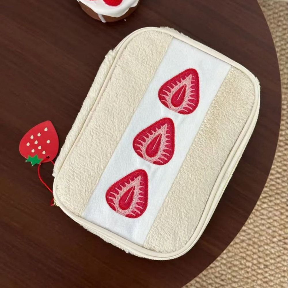 Túi đựng bút SLICELLIFE, Túi trang điểm thêu dễ thương bánh Sandwich dâu tây, Túi đựng văn phòng phẩm sang trọng mờ đa chức năng bền bỉ Du lịch tại nhà