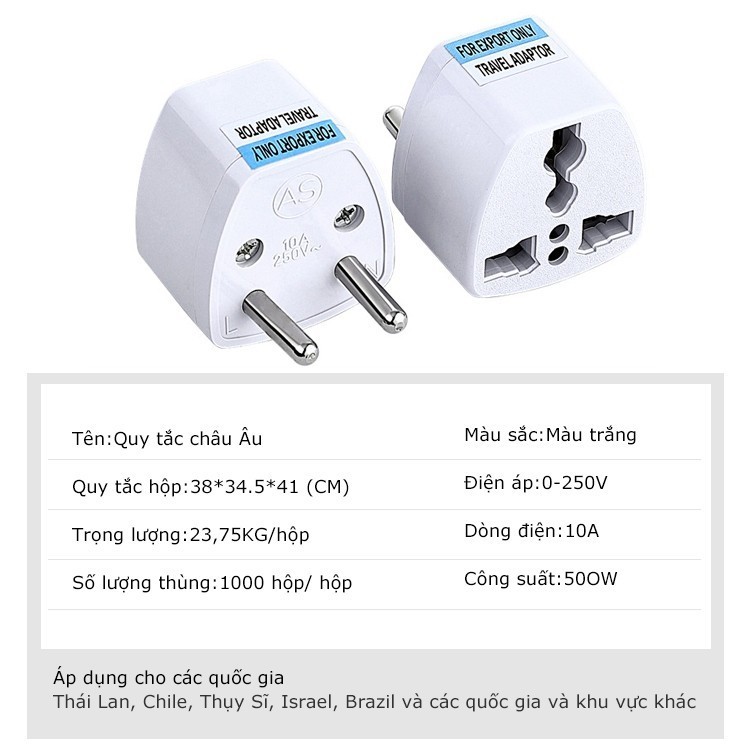 Bộ Chuyển Đổi 3 Chấu Thành 2 Chấu Phích Cắm Tròn, Tiêu chuẩn Châu Âu-FE123