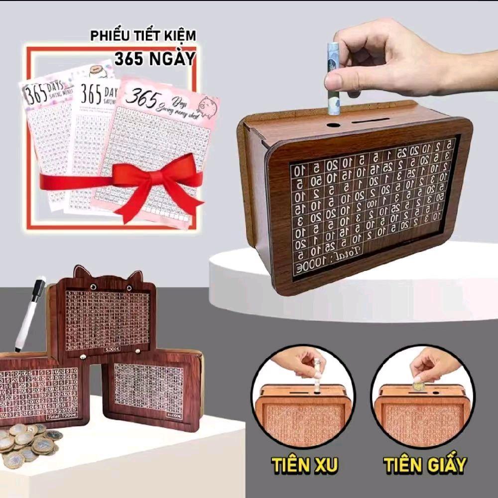 (Mua 1 tặng 1)  Hộp gỗ tiết kiệm, hộp tiết kiệm bằng gỗ tổng hợp chất lượng cao mệnh giá 10 triệu tặng kèm bút