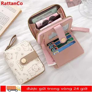 Ví ngắn RATTANCO, Hộp đựng thẻ ID mèo dễ thương nhẹ, Ví đựng tiền xu bằng da PU dung tích lớn