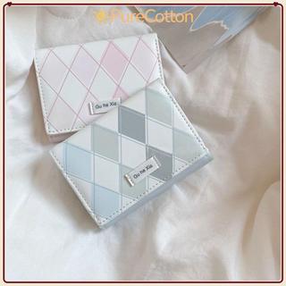Túi đựng thẻ PURECOTTON0, Đa chức năng có ví đựng thẻ họa tiết ca rô, Ví nhỏ PU màu xanh đơn giản phong cách Hàn Quốc dành cho nữ