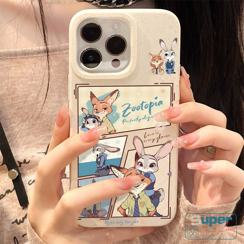 Ốp lưng tương thích cho IPhone 17 16 11 15 13 14 12 Pro Max Air XR X XS Max 15 6 6s 16 8 14 Plus SE 2020 Phim hoạt hình thời trang dễ thương Zootopia Fox Nick Bunny Judy Vỏ thân thiện với môi trường có thể phân hủy