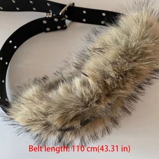Thắt lưng họa tiết Y2K với lông tổng hợp và đinh tán, điều chỉnh được, dành cho bé gái
