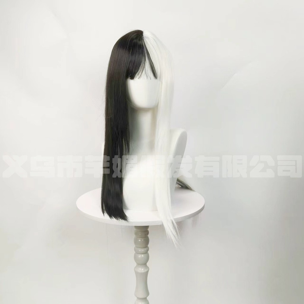 Black and White Two-Color Long Straight Hair Ladies Dress up the Whole ...