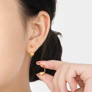 Bông tai hình chữ U thiết kế trái tim mạ vàng 18K, thời trang nữ độc đáo