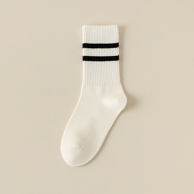 Tất ống giữa cotton nguyên chất, thấm mồ hôi và chống mùi, thiết kế sọc màu trơn tối giản
