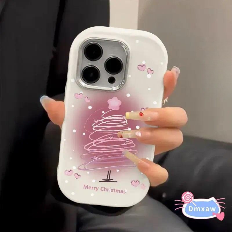 Ốp Điện Thoại Nụ Cười Cây Giáng Sinh Màu Hồng Cho Redmi Turbo 4 Pro 3 A5 A3 A2 Plus A1 Note 10 Pro Max 10S 10T 9 Pro 9S 5G 4G Vỏ Màu Kẹo Tình Yêu Dễ Thương Ốp Lưng Chống Sốc