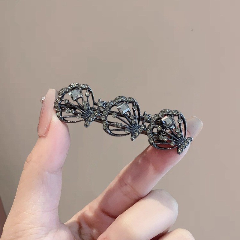 Súng Kim Cương Đen Hình Quạt - Vỏ Kẹp Tóc Mới, Phù Hợp Làm Phụ Kiện Gãy Trán Và Kẹp Bên