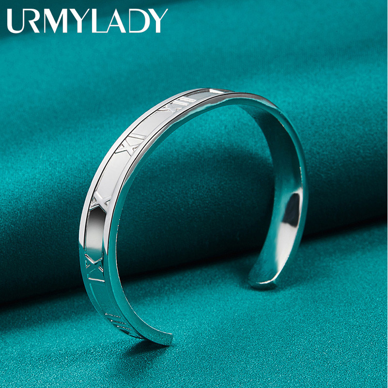 Vòng tay bạc 925 URMYLADY, thiết kế tròn phong cách La Mã, trang sức thời trang cho nữ