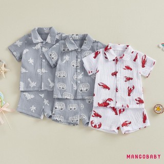 Bộ quần Short bé trai MG-Baby Kids Boys Bộ áo sơ mi ngắn tay in hình khủng long / xe buýt / tôm hùm với quần Short lưng co giãn Bộ trang phục mùa hè cho trẻ mới biết đi