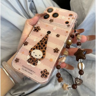 Ốp điện thoại hình thỏ sọc dễ thương hình hoa báo phù hợp cho iPhone17 16 15 14 13 Pro Max Bảo vệ Camera chống sốc Vỏ cứng chống rơi