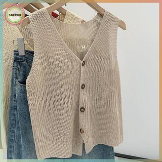 SAFENH Mùa Hè Hàn Quốc Cotton Và Vải Lanh Thời Trang Màu Trơn Rời Cổ Chữ V Vest Dành Cho Nữ VN