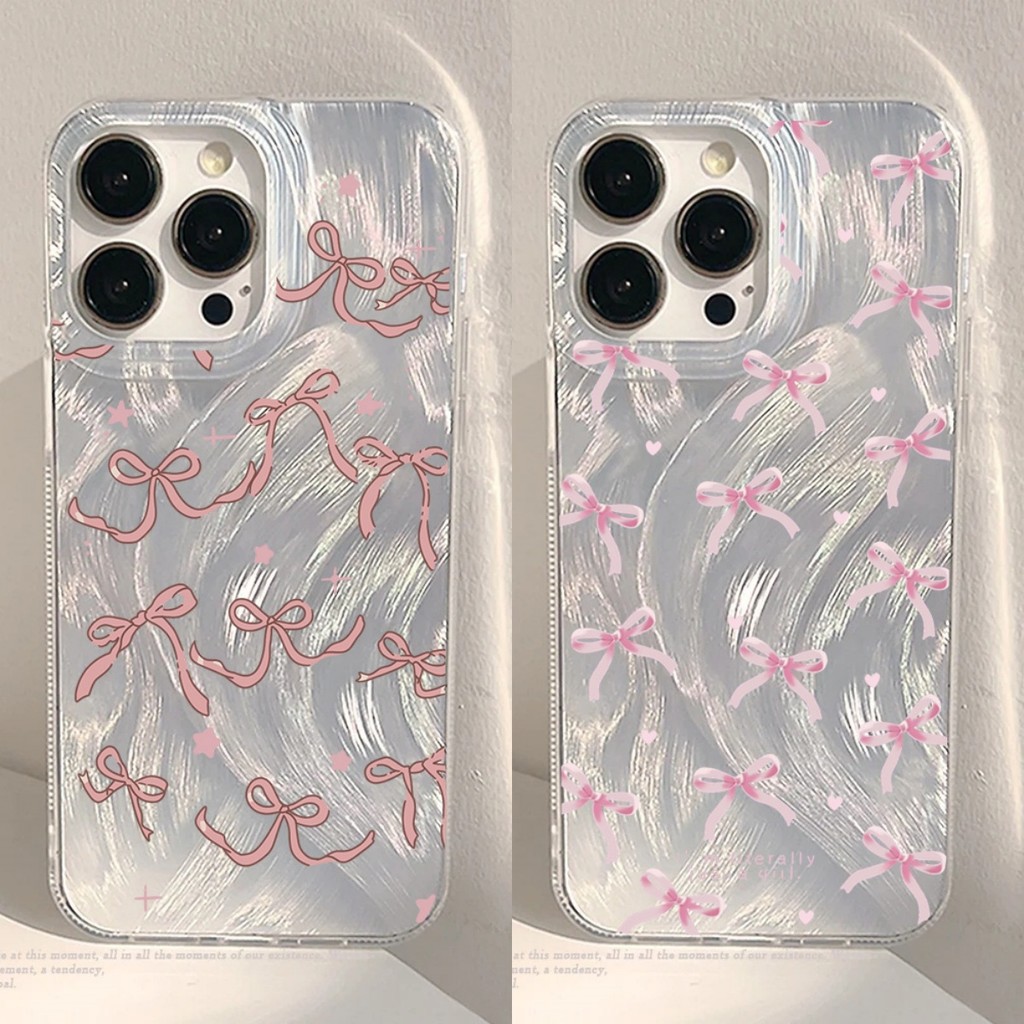 Vỏ hoa nơ tinh tế sang trọng cho IPhone 17 16 Pro Max 17 Air 15 14 13 12 11 Pro Max X XS XR 16e Kết cấu lông vũ cứng Bạc Laser Matte Armor Premium IMD Case Cover
