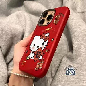 Ốp Da PU Mèo Kitty Năm Mới Dễ Thương Cho OPPO Reno 14F 14 13 12F 12 11F 11 10 8 6 Pro Plus 13F 8 8T 8Z 7 7Z 6Z 5K 5F 5Z 4 Lite 4F 5G 4G Cover Ốp điện thoại mềm chống sốc
