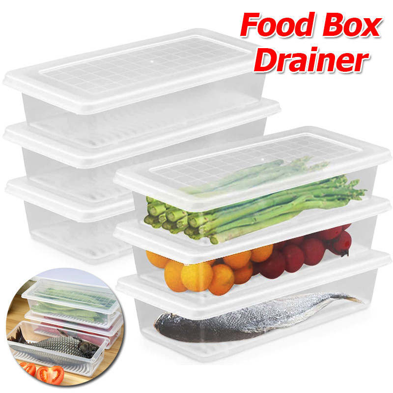 1 / 2 / 3 Cái Hộp Bảo Quản Thực Phẩm Tủ Lạnh Hình Chữ Nhật / Thịt Cá Khay Thoát Nước Hộp Đựng Có Nắp