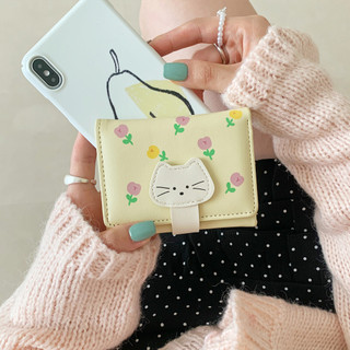 Ví nữ da PU dễ thương Mèo hoạt hình Khóa tinh tế Tirfold Hộp đựng thẻ đa năng Ví tiện lợi