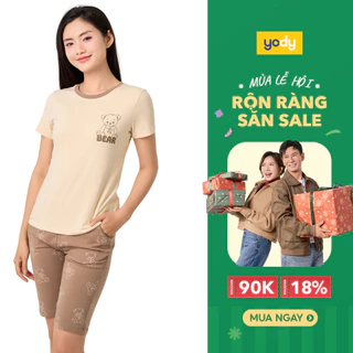 Bộ đồ nữ YODY set áo quần thun in hình gấu, vải cotton thoải mái,thoáng mát WCST25S109