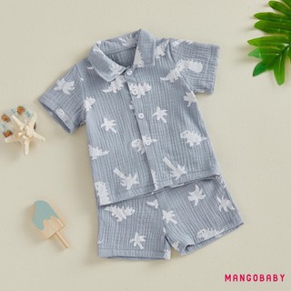 Bộ quần Short bé trai MG-Baby Kids Boys Bộ áo sơ mi ngắn tay in hình khủng long / xe buýt / tôm hùm với quần Short lưng co giãn Bộ trang phục mùa hè cho trẻ mới biết đi
