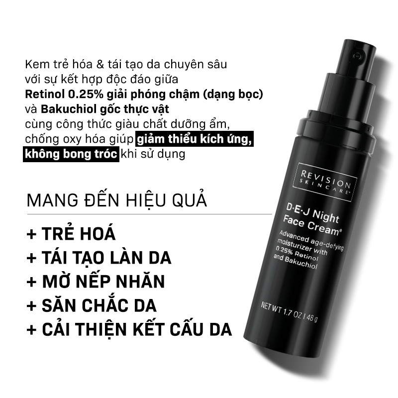 [LIVE] Kem Dưỡng Trẻ Hóa Màng Đáy Và Tái Tạo Da Ban Đêm Chứa 0.25% Retinol REVISION SKINCARE D·E·J Night Face Cream 48g