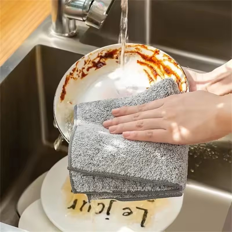 5 / 10 / 15 Khăn Than Tre Microfiber / Khăn Lau Dầu Chống Dính Dày