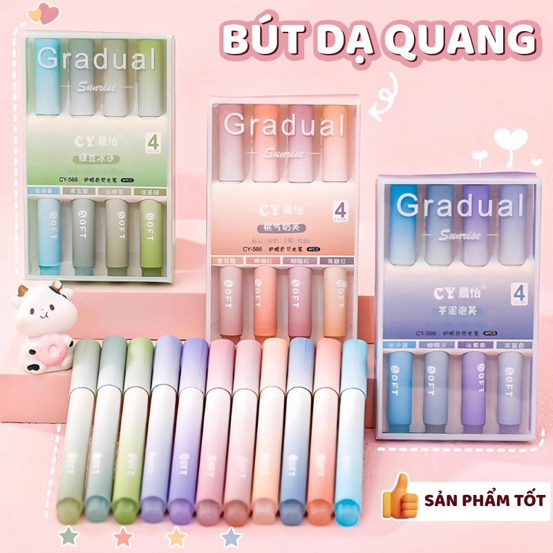 Bút Highlight Pastel Gradual Chống Lem – Bút Đánh Dấu Cho Học Sinh Học Tập, Màu Mịn Phù Hợp Ghi Chú