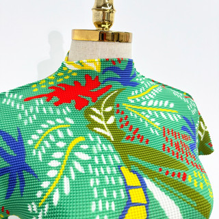 Miyake Áo Xếp Ly Mùa Hè Phong Cách Retro, Họa Tiết In Hình, Nửa Cổ Rùa, Mặc Thoải Mái