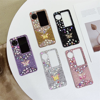 Vỏ bướm kim cương lấp lánh đầy màu sắc cho OPPO Find N3 Flip N2 Flip Kim cương giả kết cấu vòng tay Chuỗi cứng chống sốc Ốp điện thoại
