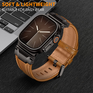 Dây da thật bọc thép cho Apple iwatch Ultra 11 / 10 / 9 / 8 / 7 / 6 / 5 / 4 / 3 / 2 / 1 / se dây đeo kim loại
